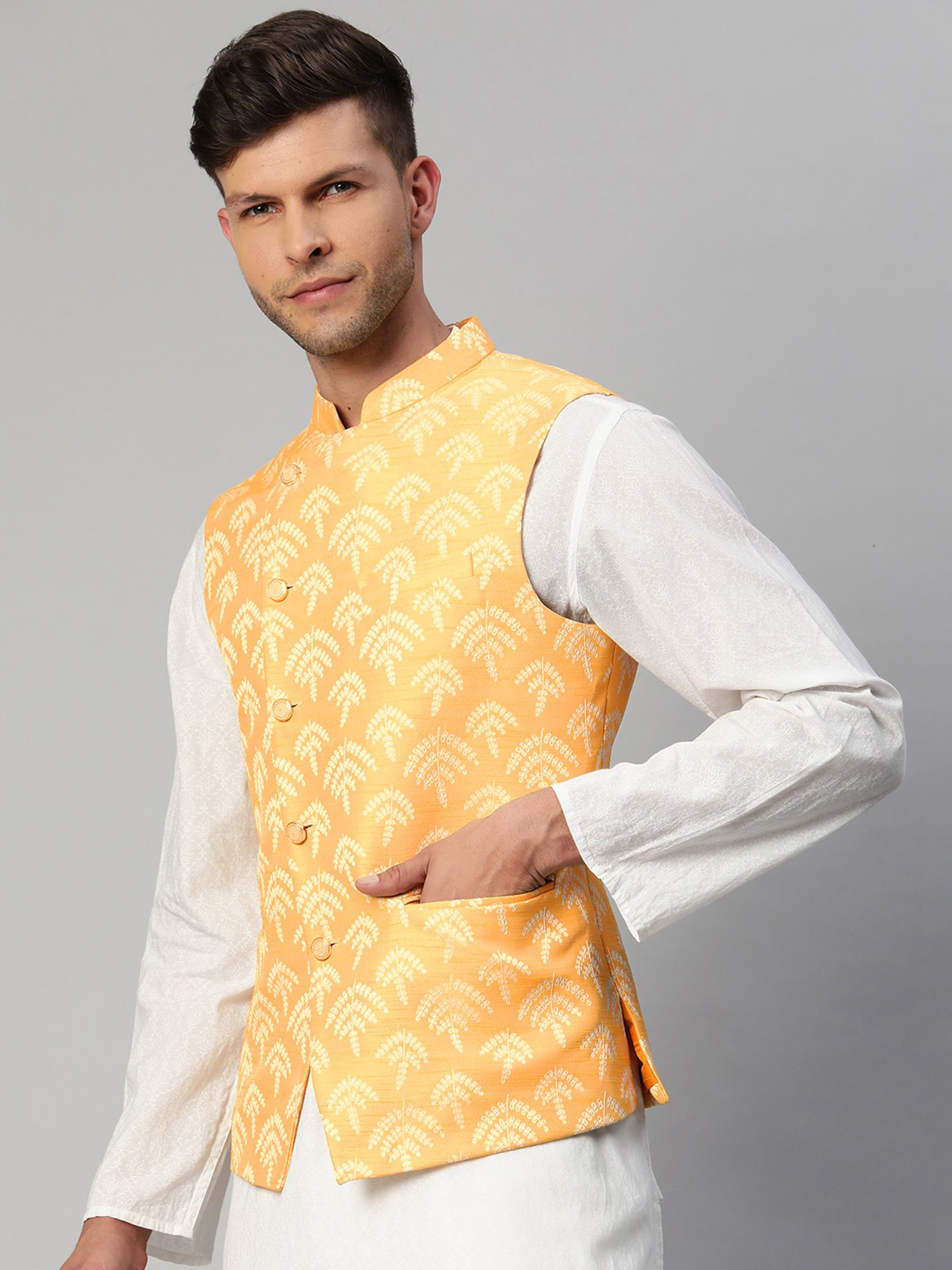 VASTRAMAY Teal Green Regular Fit Printed Nehru Jacket