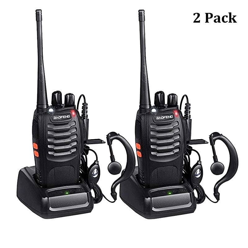 Long Range Walkie Talkies FRSGMRS Two Way Radios with Earpiece 2 Pack UHF Handheld Reachargeble BF888s Interphone for Adults or Kids Hiking Biking Camping Liion Battery and Charger Included