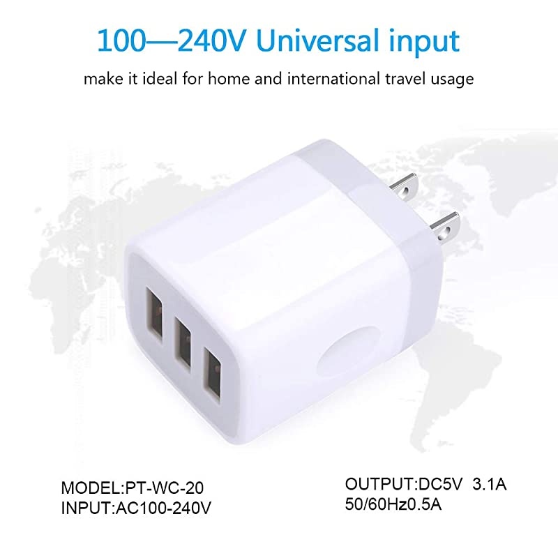 USB Wall Charger  2Pack USB Wall Plug 3Port Charging Box 31A Power Adapter Multi Port Quick Charger Block Cube Compatible iPhone 11 Pro XS MAX XR X 8 7 6 Plus iPad Samsung Galaxy S20 FE LG