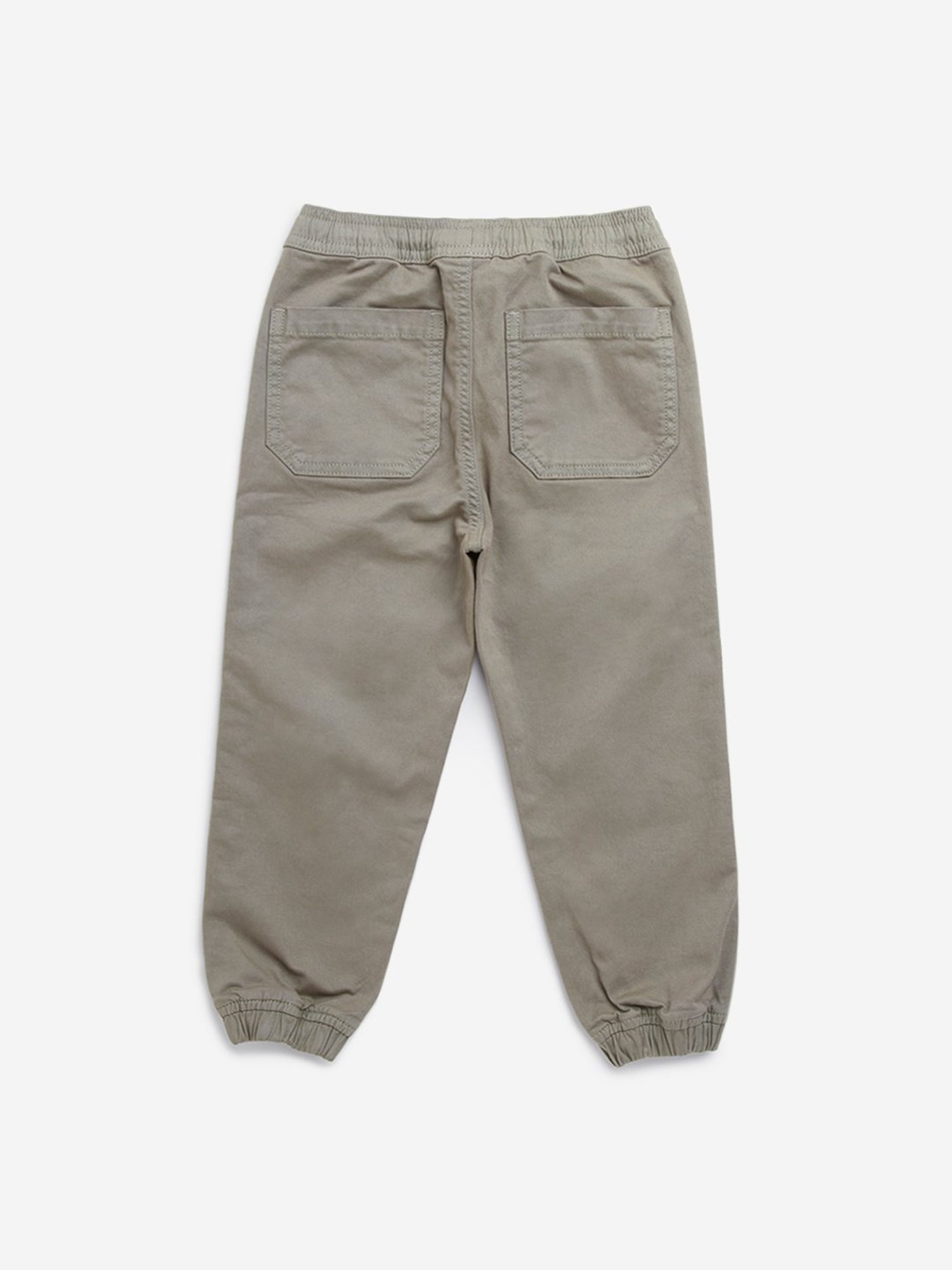 HOP Kids by Westside Taupe Solid Mid-Rise Cotton Blend Joggers