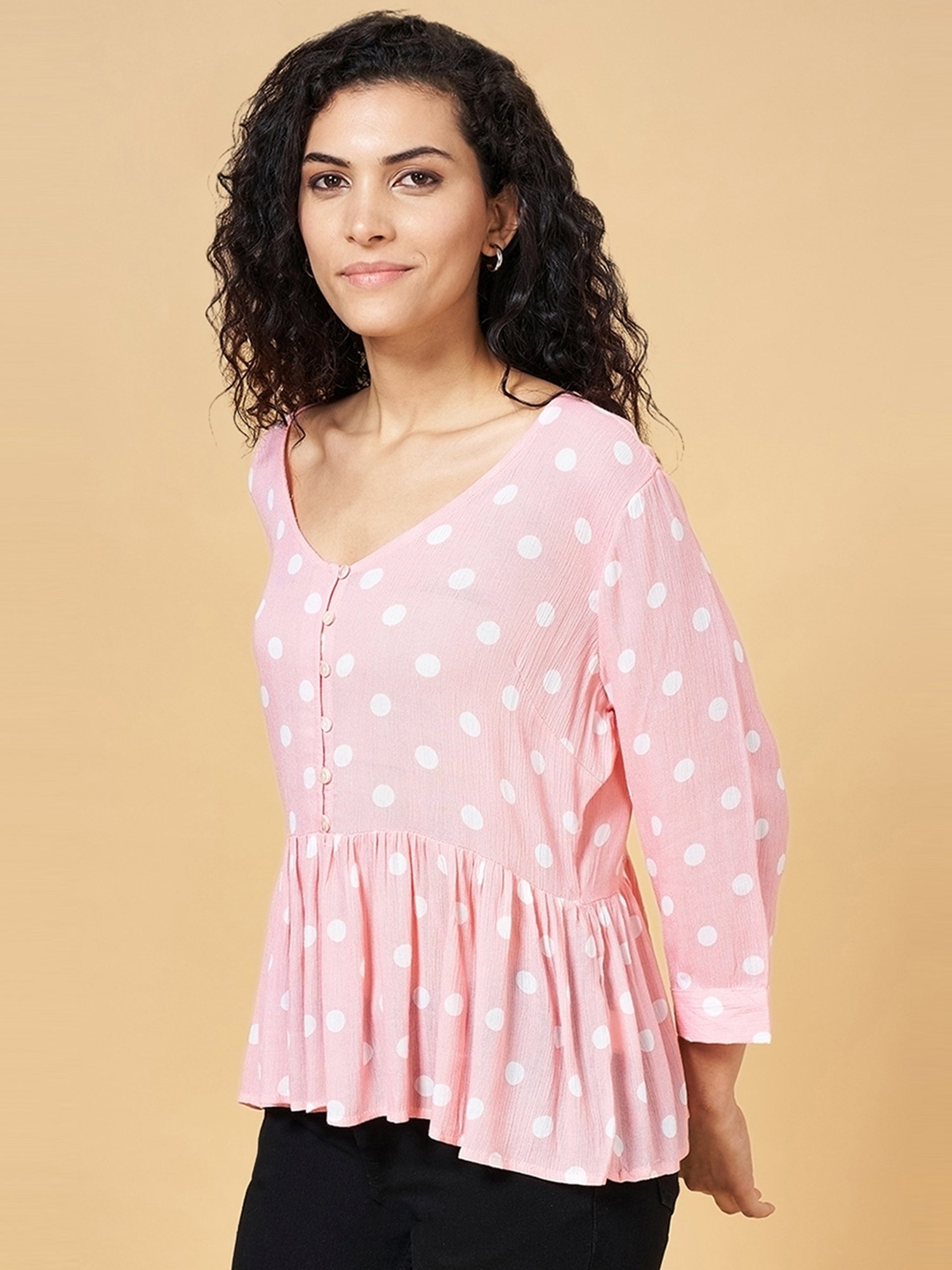 YU by Pantaloons Pink Polka Dots Top