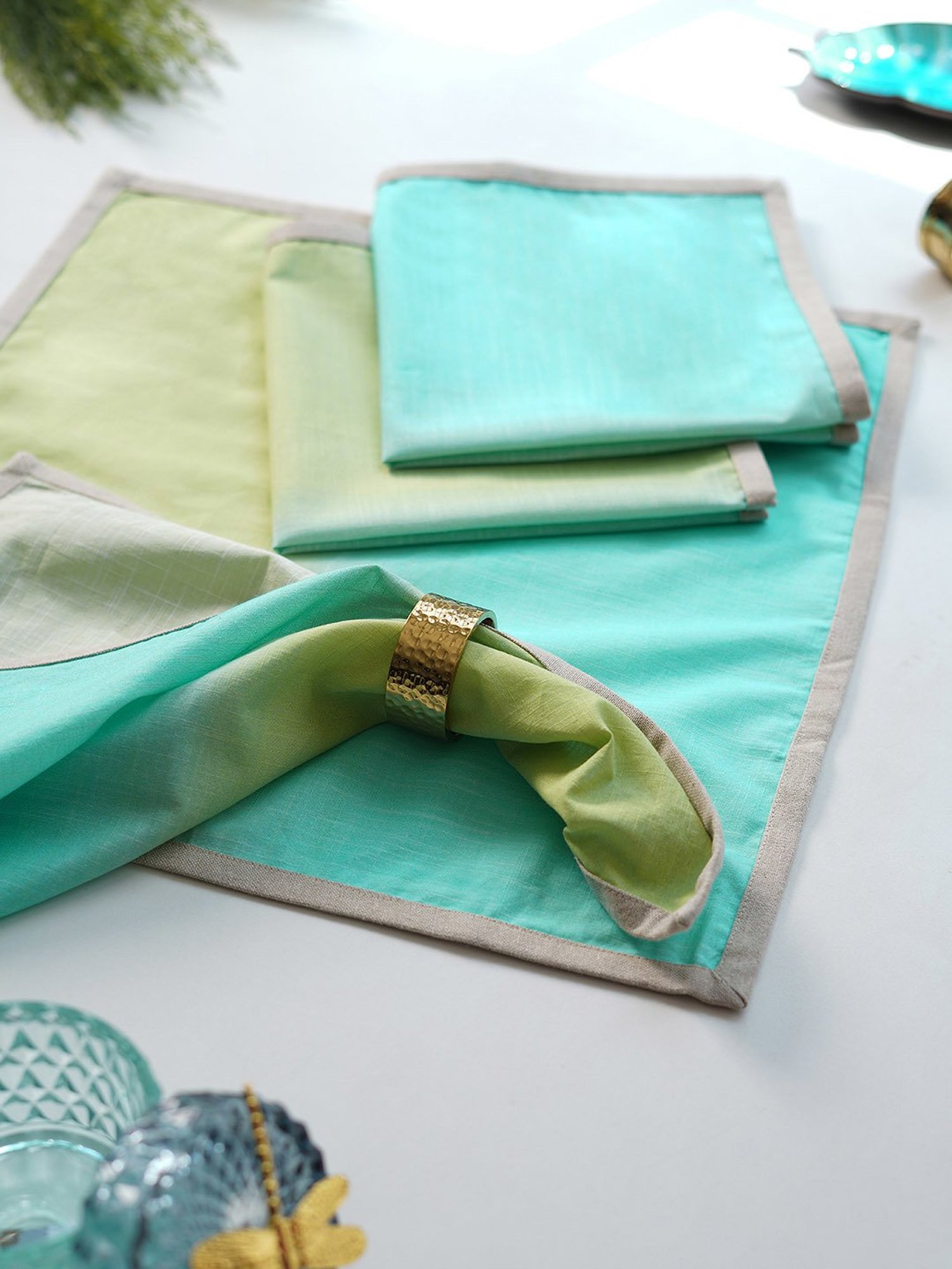 Pure Home and Living Green Cotton Solid Table Napkins