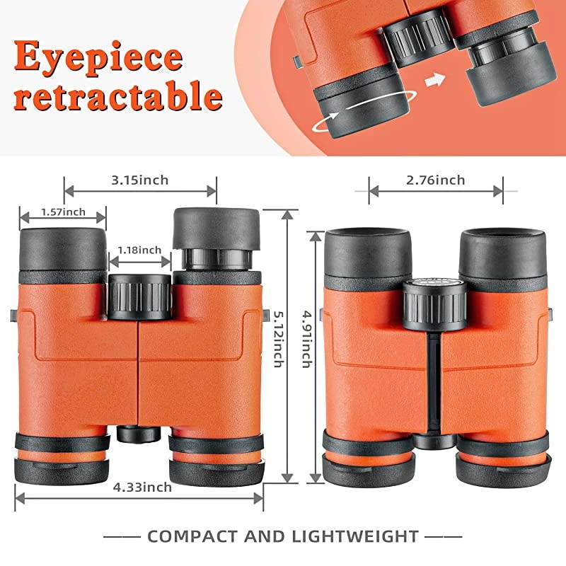 Compact Waterproof Shock Proof Binoculars for Kids Toys Gift for 312 Year Old Boys and Girls Orange