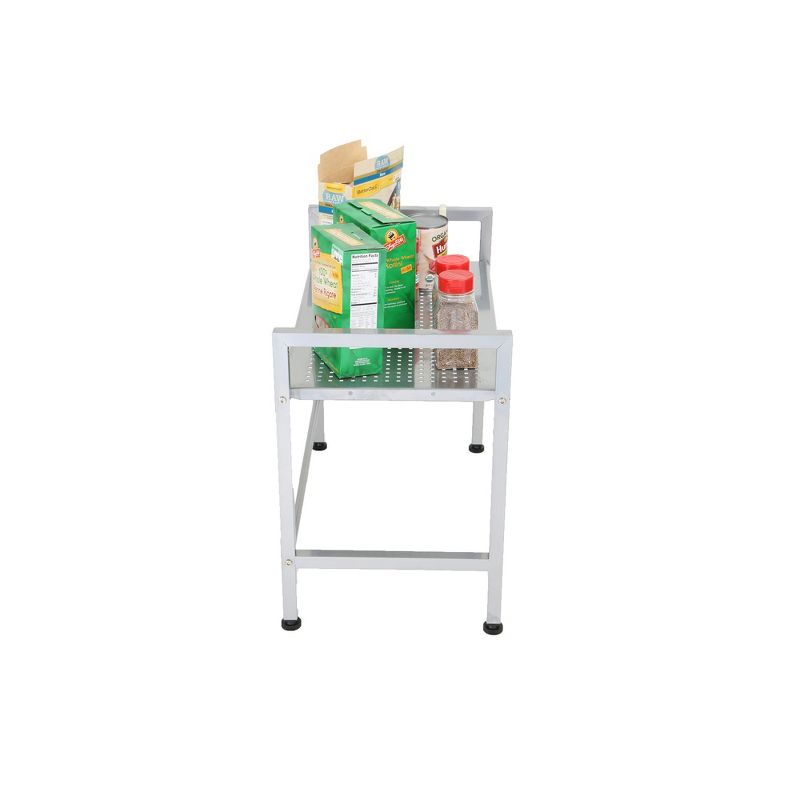 MIND READER Metal Rack Utility Shelf and Microwave Stand with Two Hooks (SILVER)