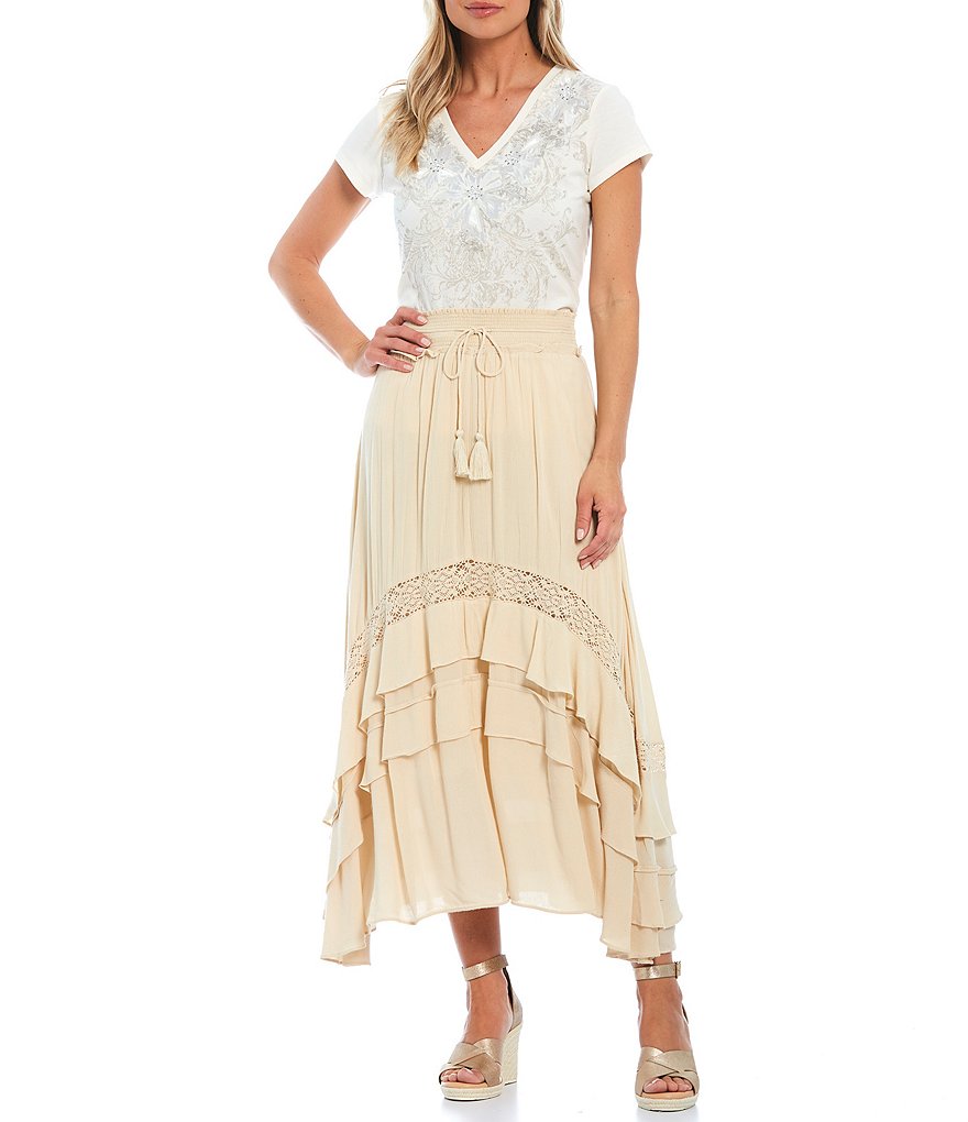 Reba Rhinestone Embellished Print Short Sleeve Jersey Knit Cotton Blend Tee