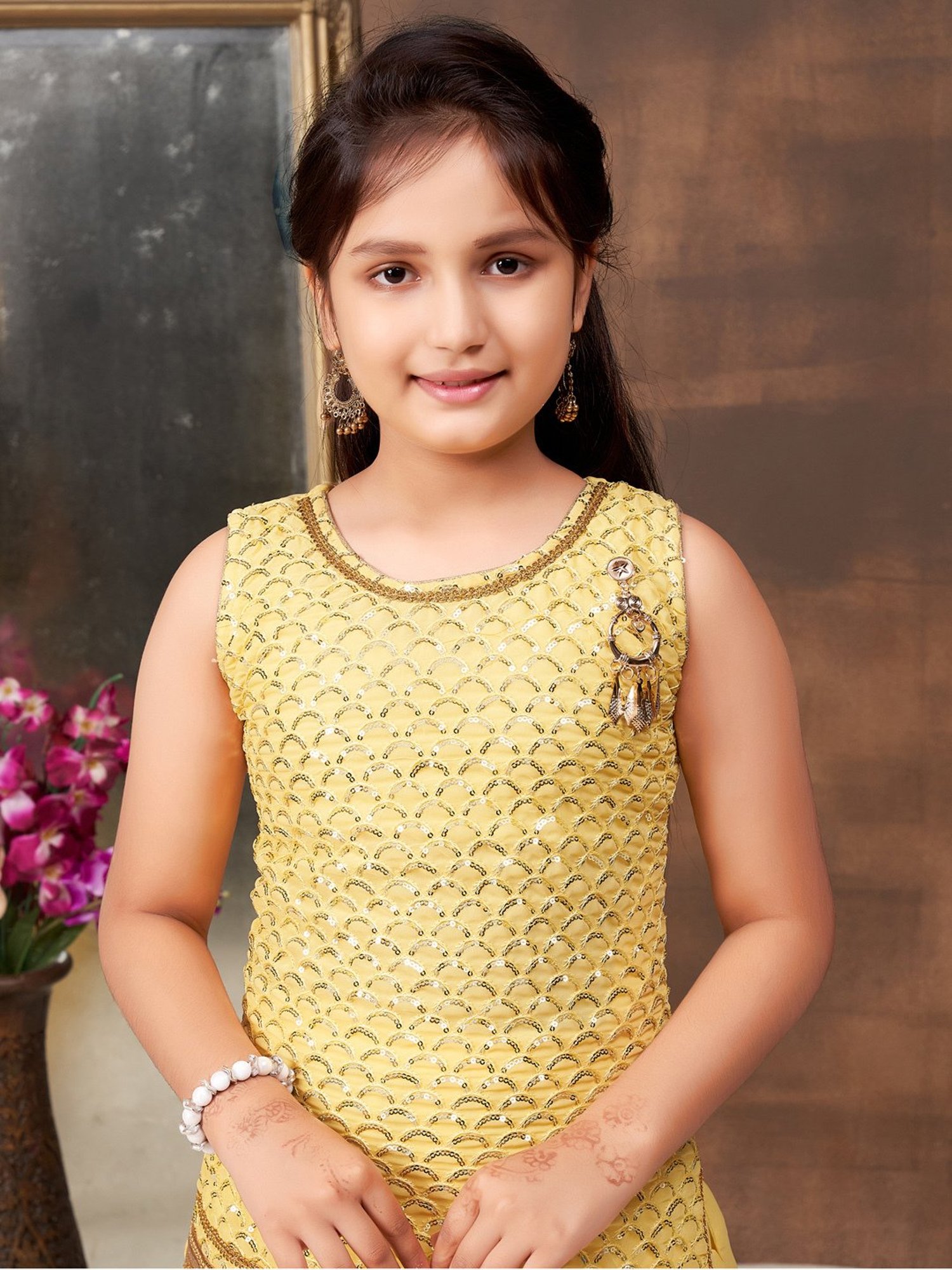 Many Frocks Kids Blue Embellished Top with Plazzos