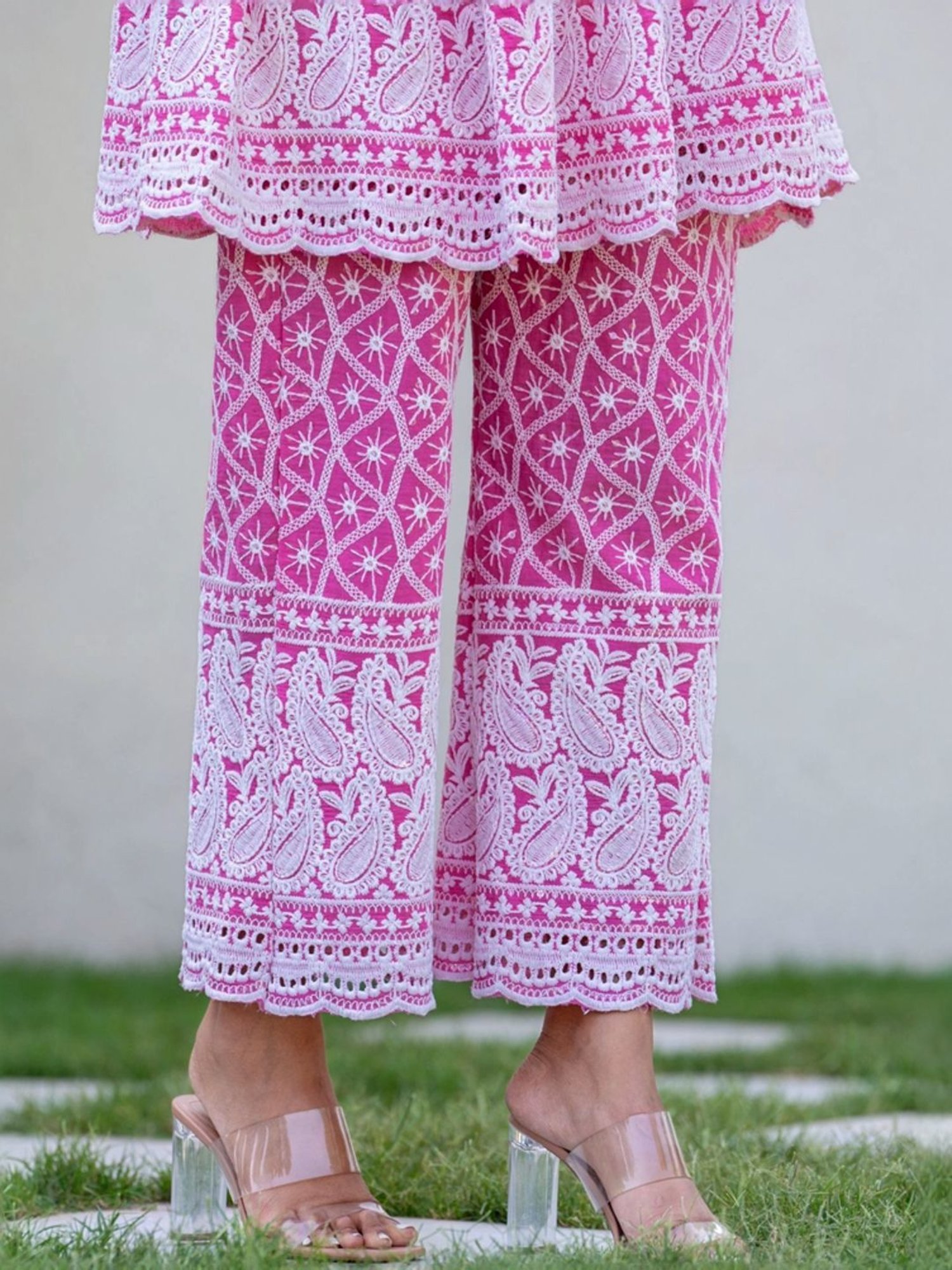 HOUSE OF JAMOTI Pink Cotton Embroidered Tunic Pant Set