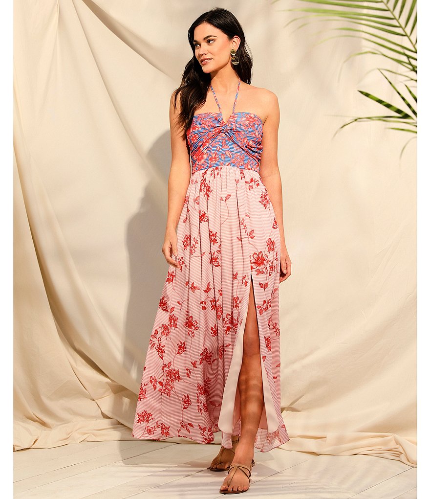 Belle Badgley Mischka Delaney Floral Tie Neck Sleeveless Maxi Dress