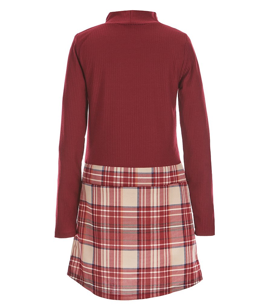 Ally B Big Girls 7-16 Long-Sleeve Mock-Neck Sweater Top With Plaid Skirt