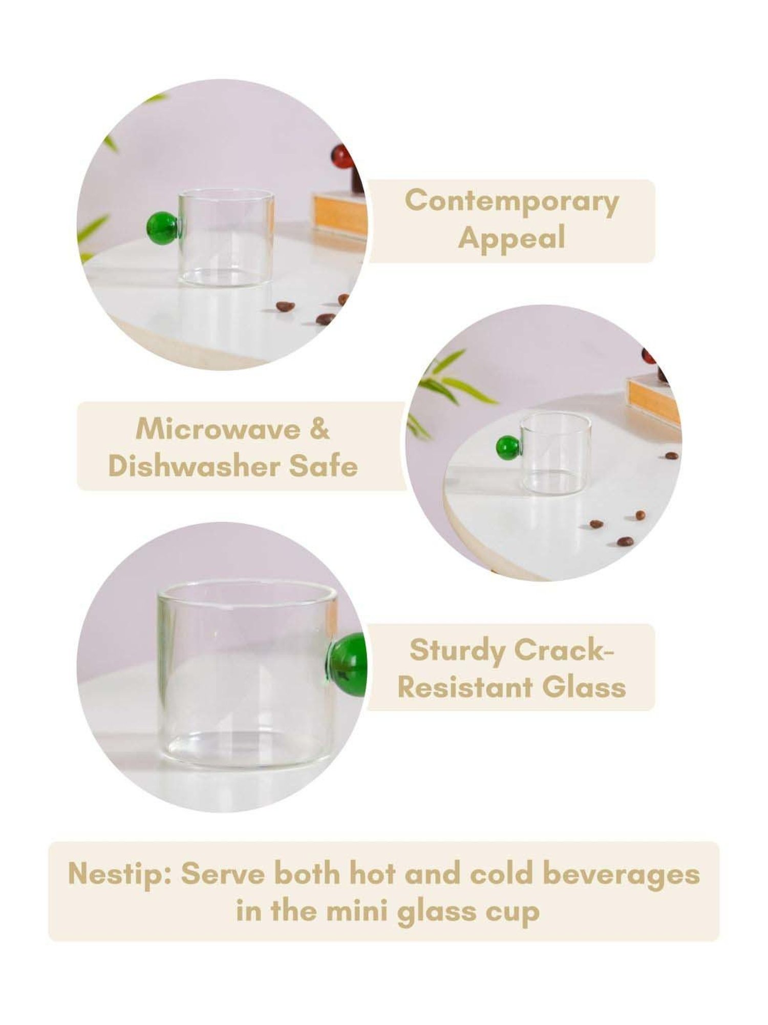 Nestasia Transparent Mini Espresso Shot Glass Cup with Green Colored Handle, 70ml