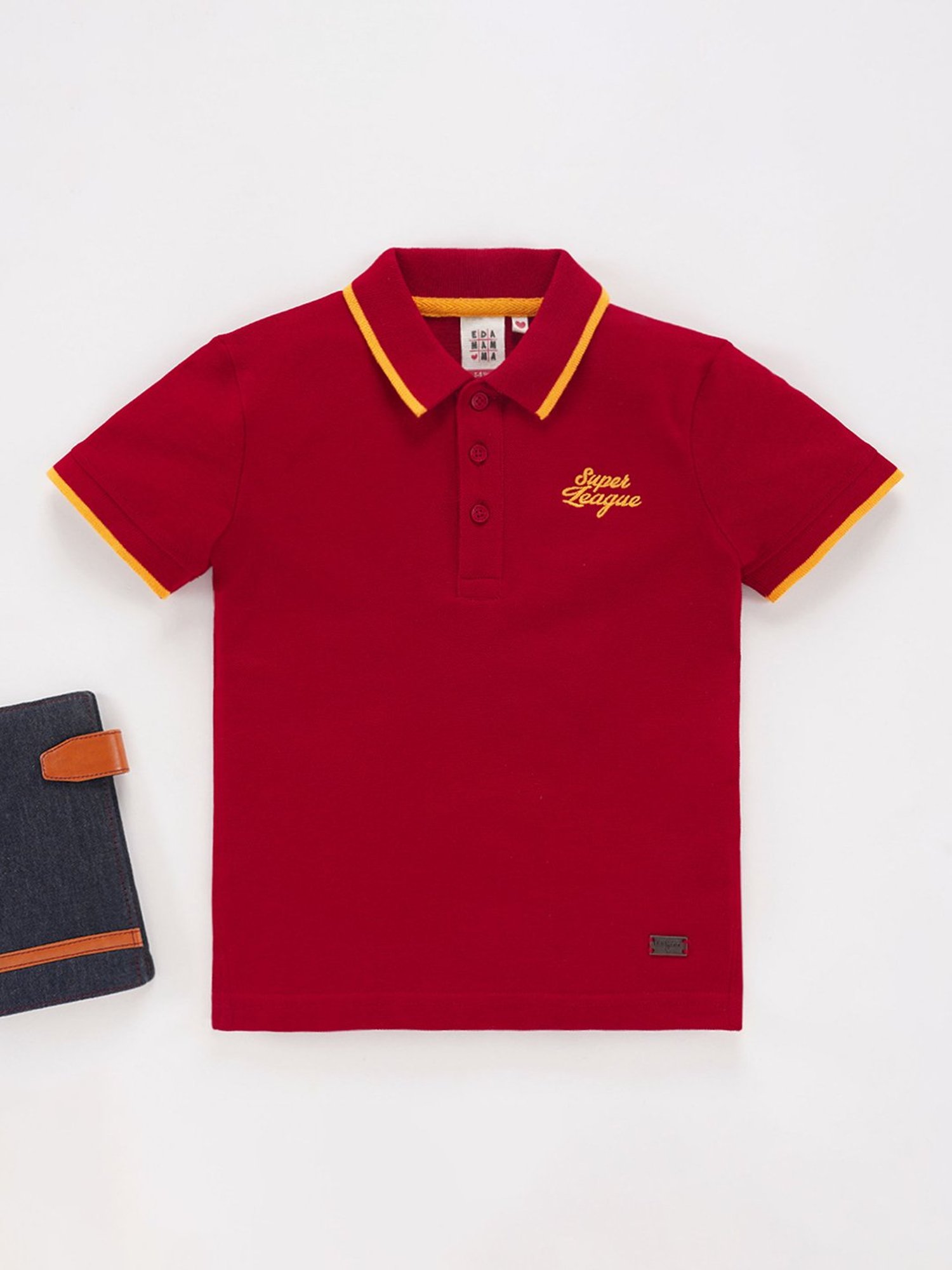 Ed-a-Mamma Kids Red Solid Polo T-Shirt