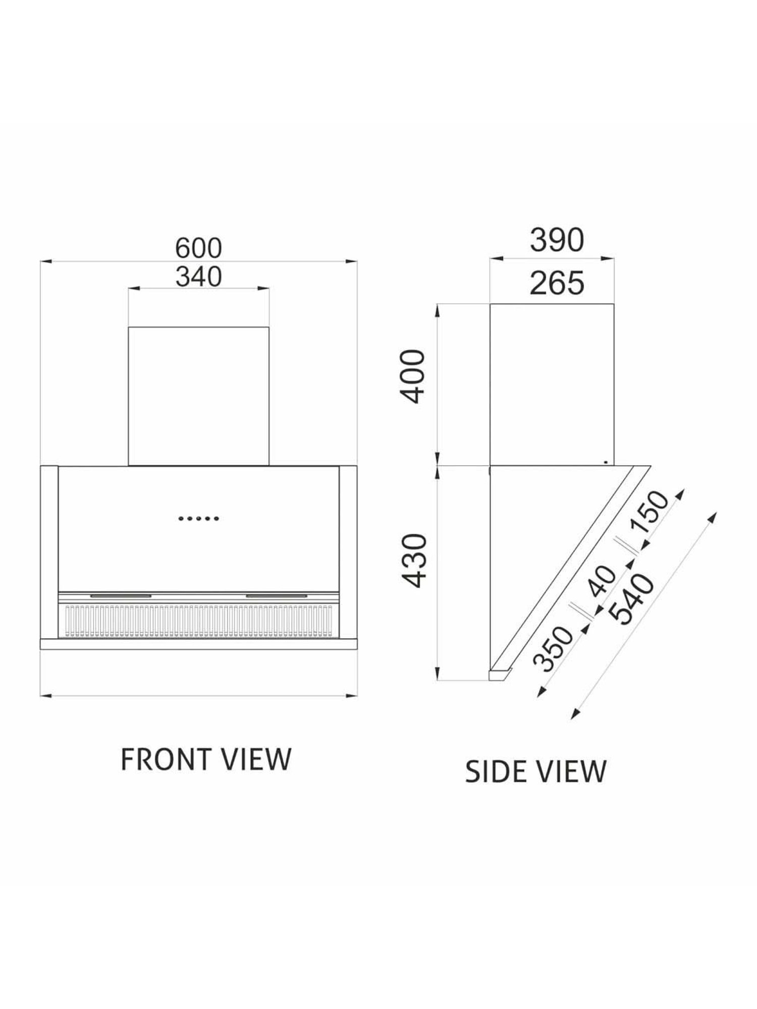 Glen CH6072SXAC60 1200CMH 60cm Wall Mounted Chimney (Black)