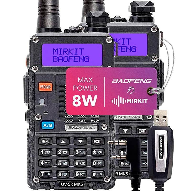 2X Ham Radios UV-5R MK5 8 Watt Max Power with  Lanyards for Your Radio - 1800 mAh Li-ion Battery and Programming Cable Compatible for Your uv5r