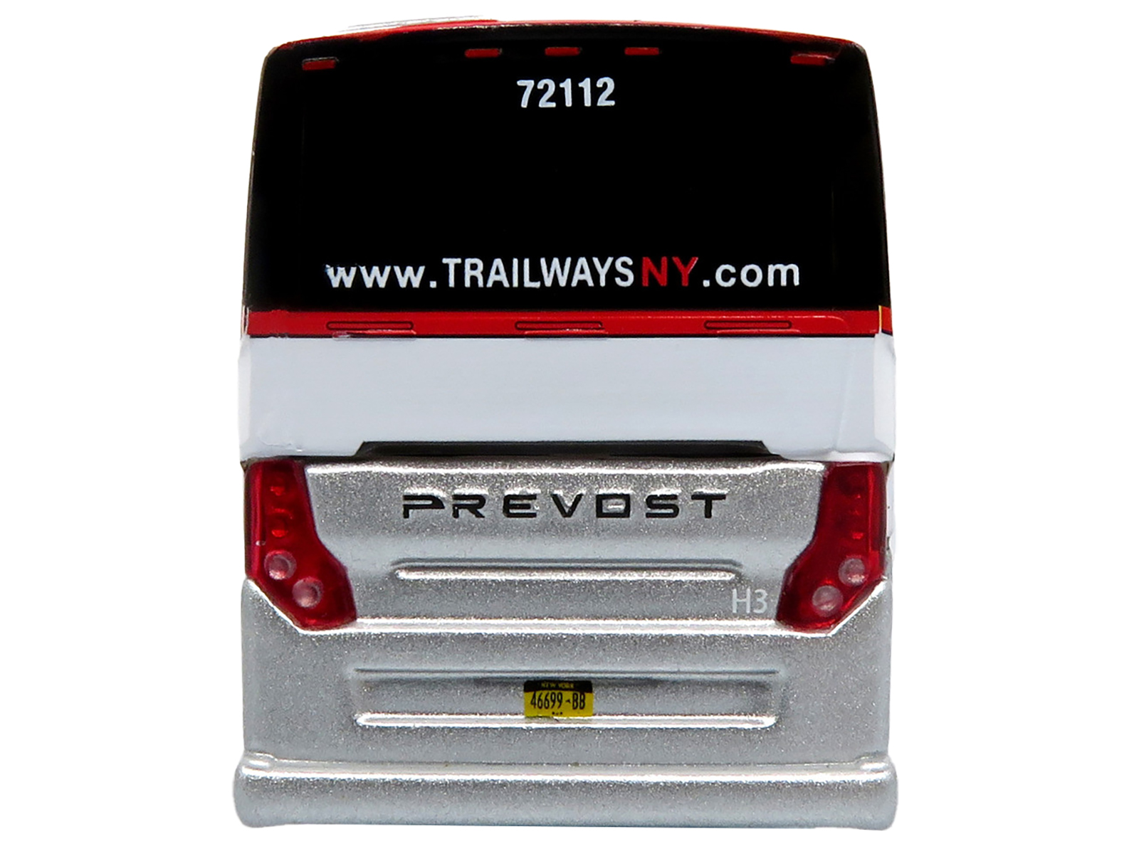 Prevost H3-45 Coach Bus "Adirondack Trailways" Silver Metallic and White with Red Stripes Limited Edition 1/87 (HO) Diecast Model by Iconic Replicas