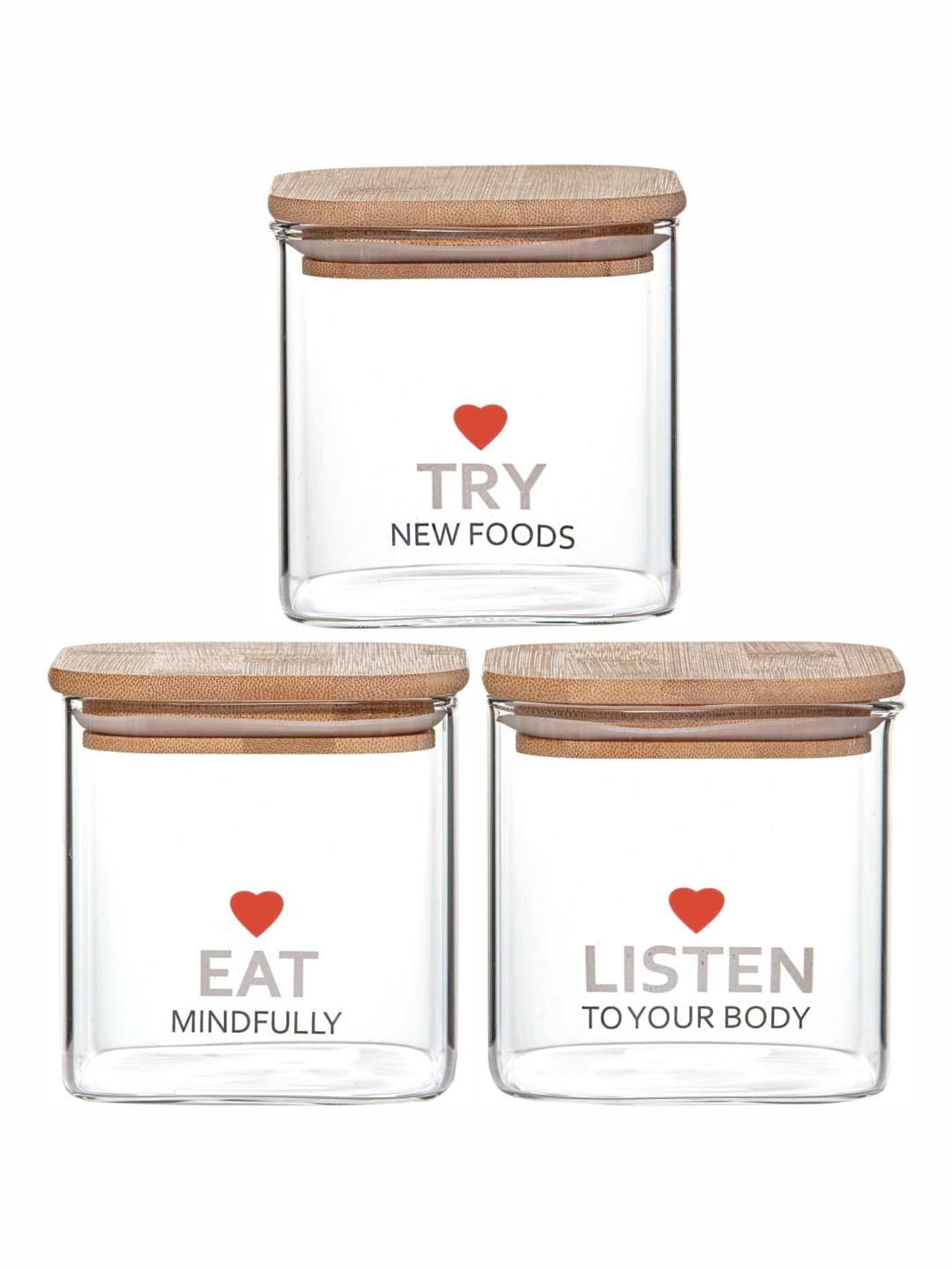 Goodhomes Transparent Glass Storage Jar With Straw & Wooden Lid (0.75 L) - Set of 3