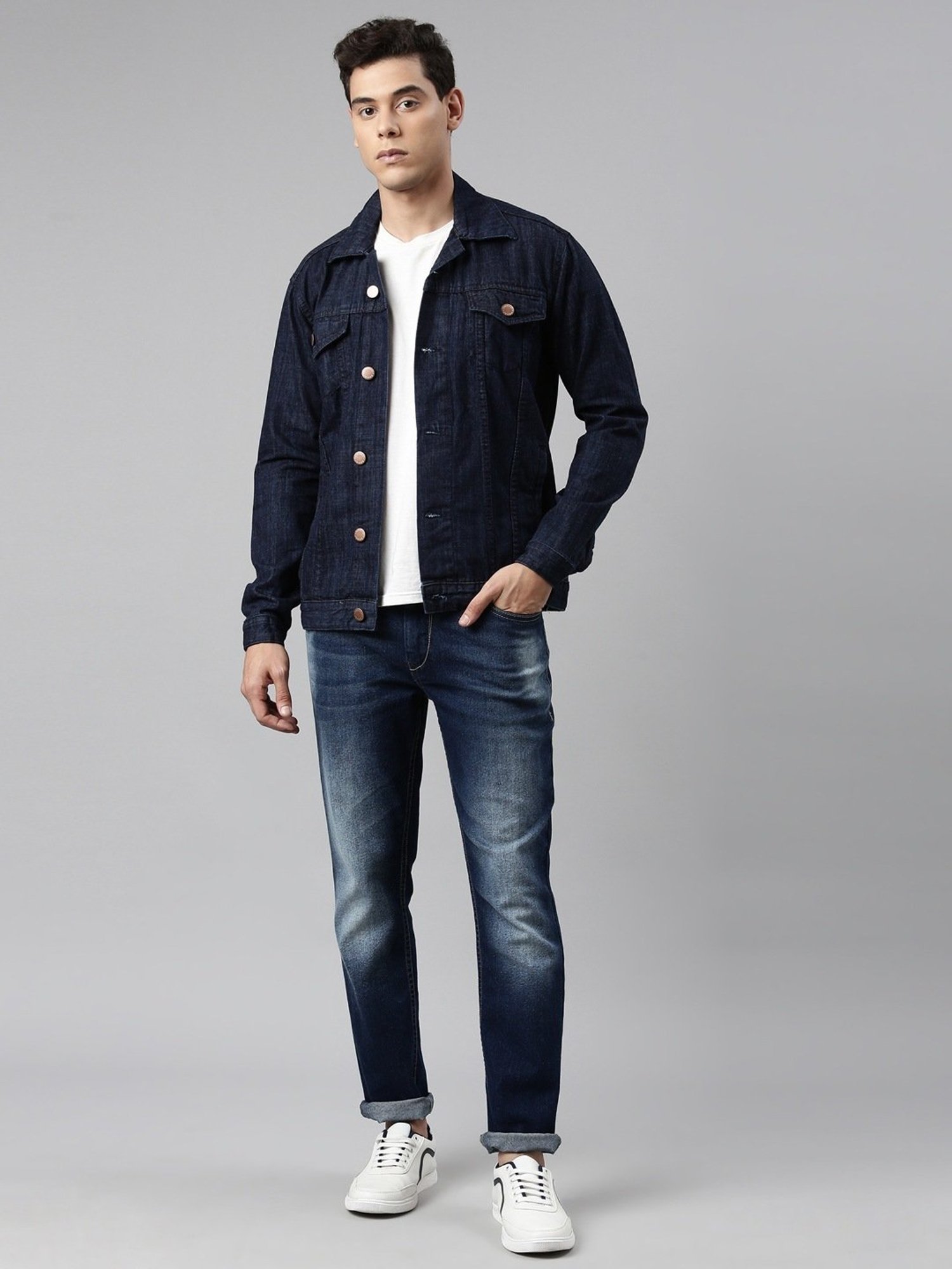 CINOCCI Blue Cotton Slim Fit Denim Jacket