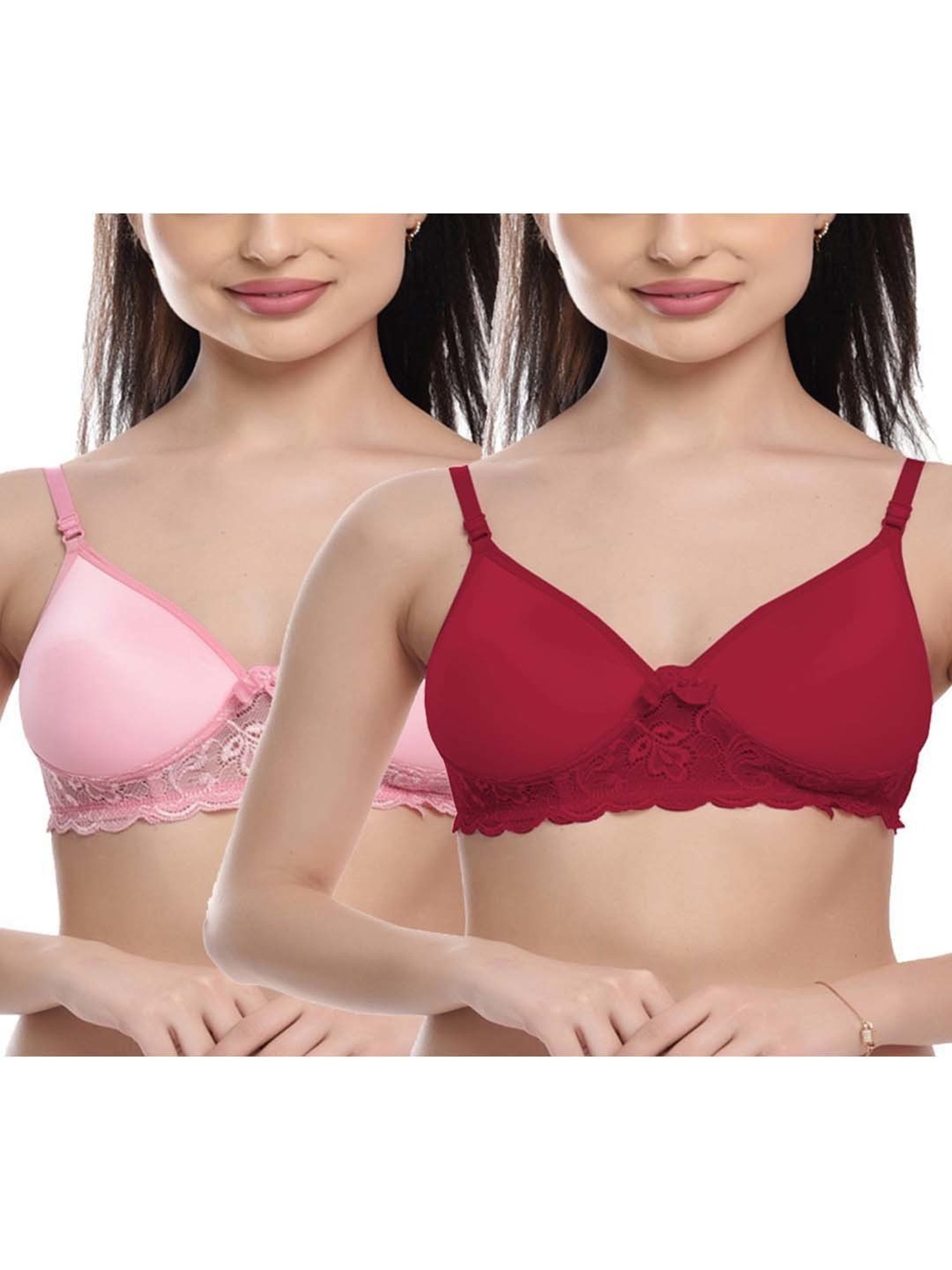 FIMS: Fashion is my Style Pink & Maroon Lace Work Everyday Bras - Pack Of 2