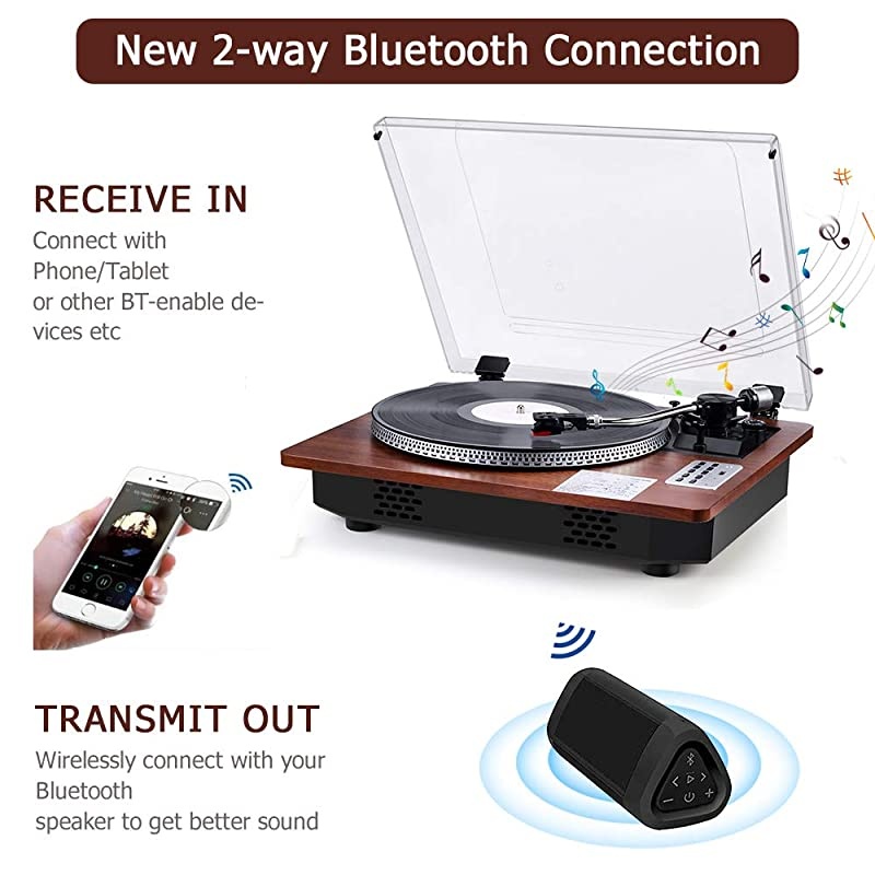 Player with Speakers Turntable for Vinyl s 3Speed Bluetooth Input amp Output USB Direct Vinyl to MP3 ing Automatic Tone Arm Pitch amp Counterweight Adjustment Vintage Player