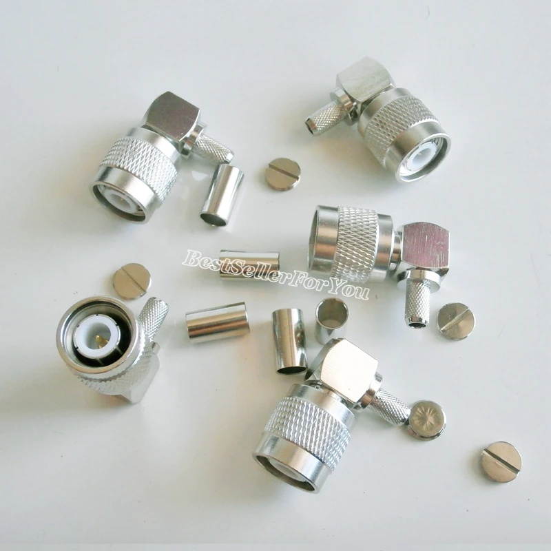 TNC male plug 90 Degree crimp RG58 RG142 LMR195 RG400 cable right angle Connector