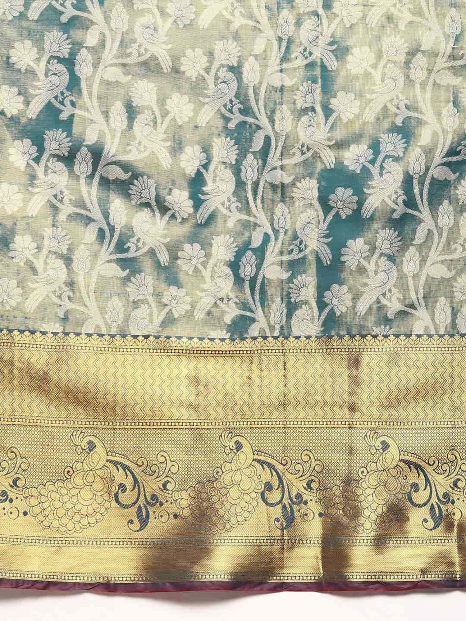 Silk Land Teal Blue Woven Saree With Unstitched Blouse