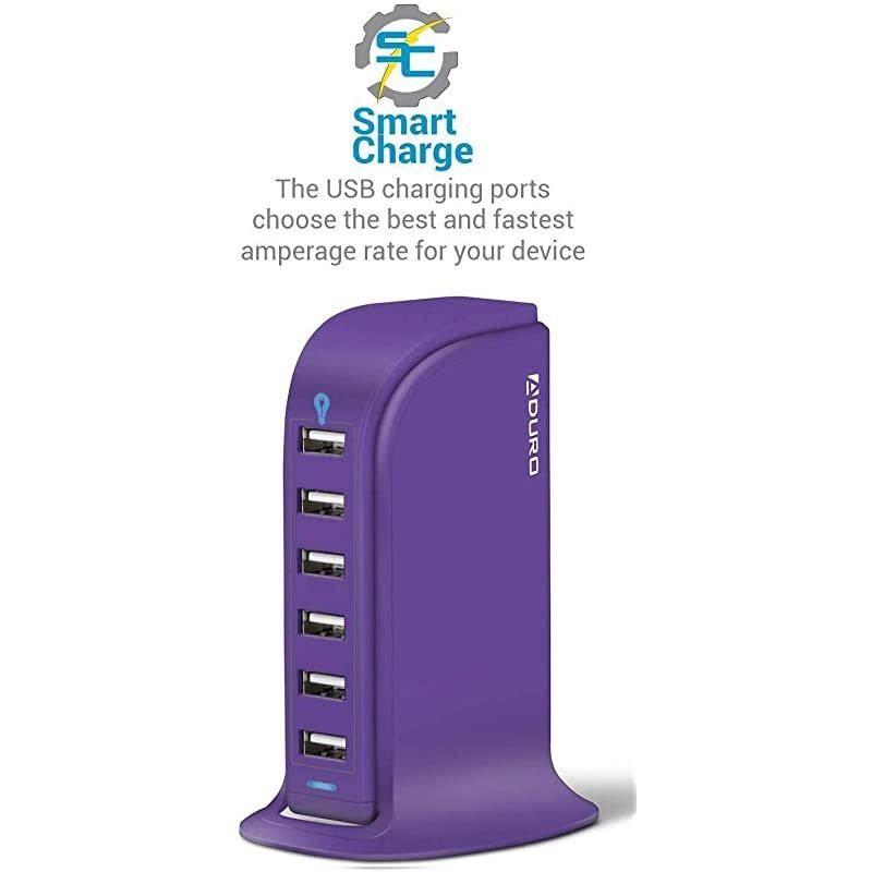 40W 6-Port USB Desktop Charging Station Hub Wall Charger for iPhone iPad Tablets Smartphones with Smart Flow (Purple)