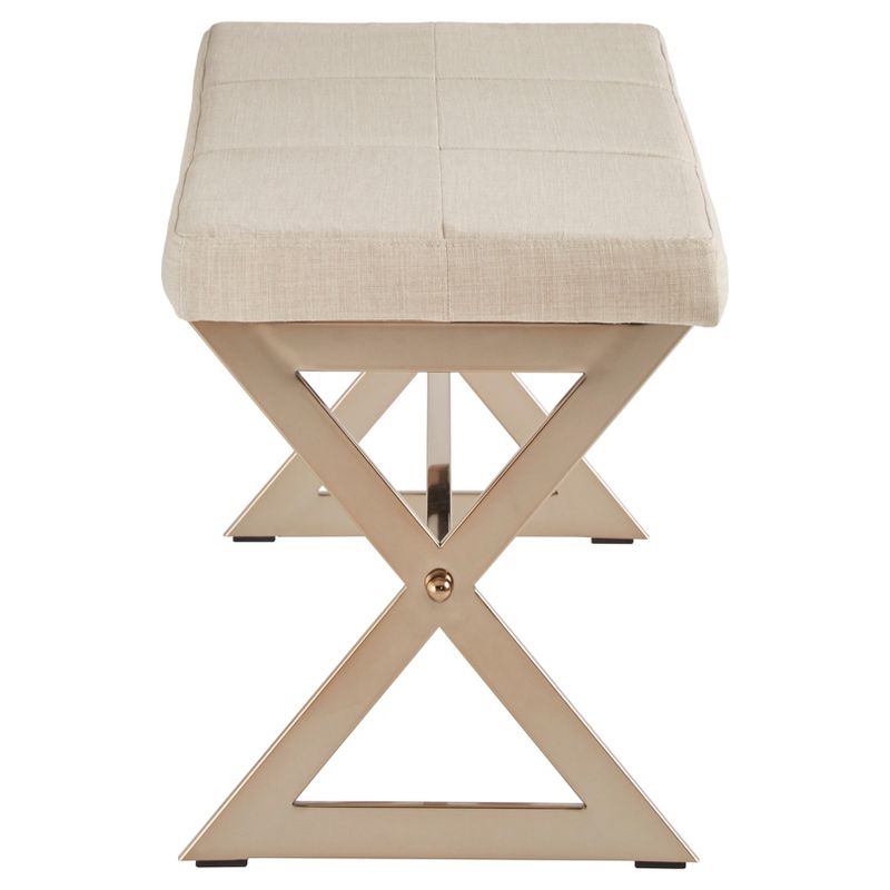 Ornelas Champagne Gold Metal Base Bench - Oatmeal - Inspire Q