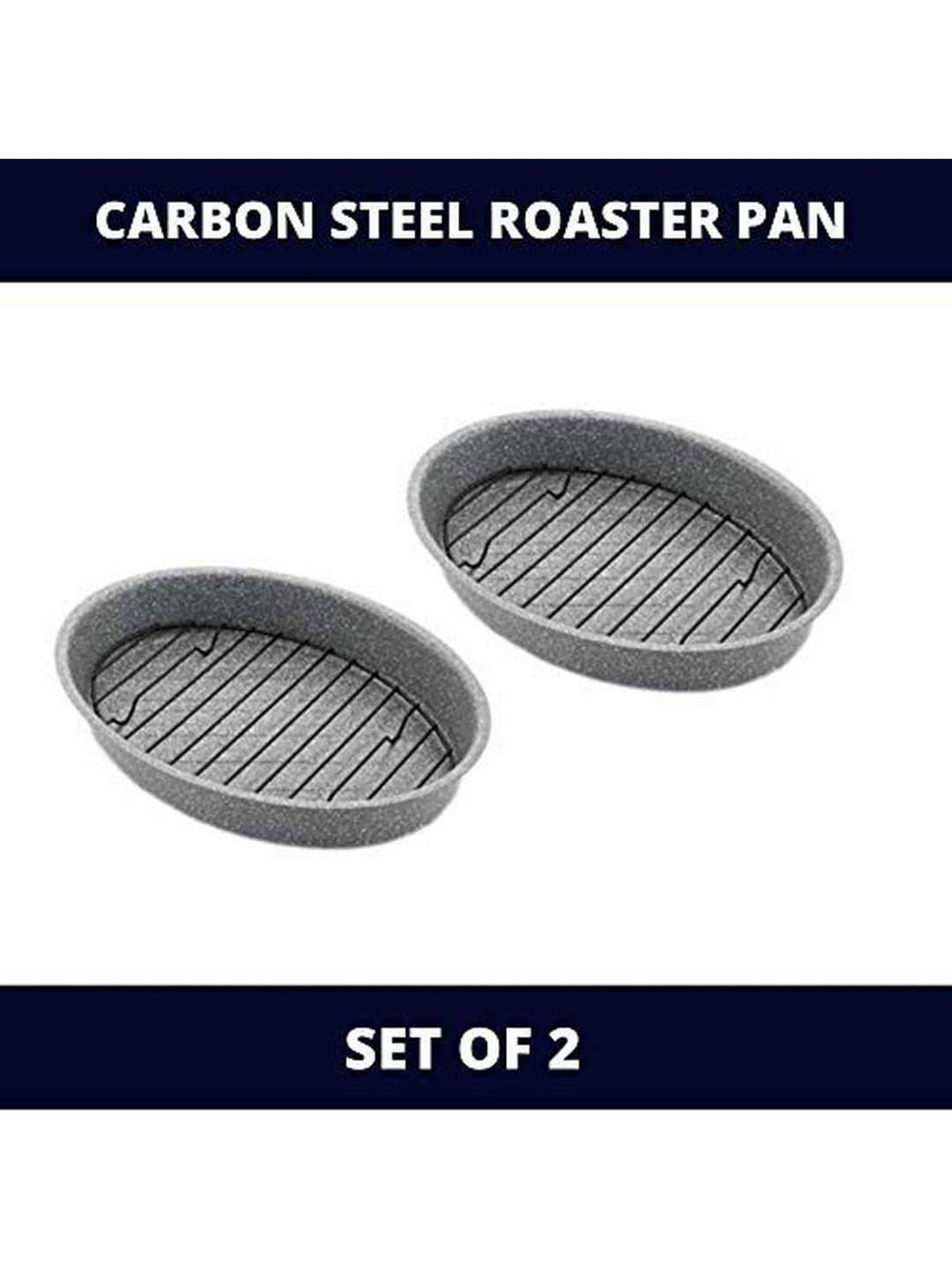 Femora Carbon Steel Non Stick Roaster Pan with Steel Rack - Set of 2