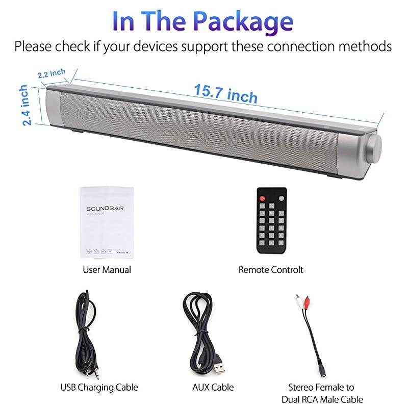 Theater Audio Sound Bar Wired Wireless OutdoorIndoor Bluetooth Stereo Speaker with Remote Control 2 X 5W Mini Sound bar Builtin Subwoofers for PhonesTabletsPCDesktop Projector