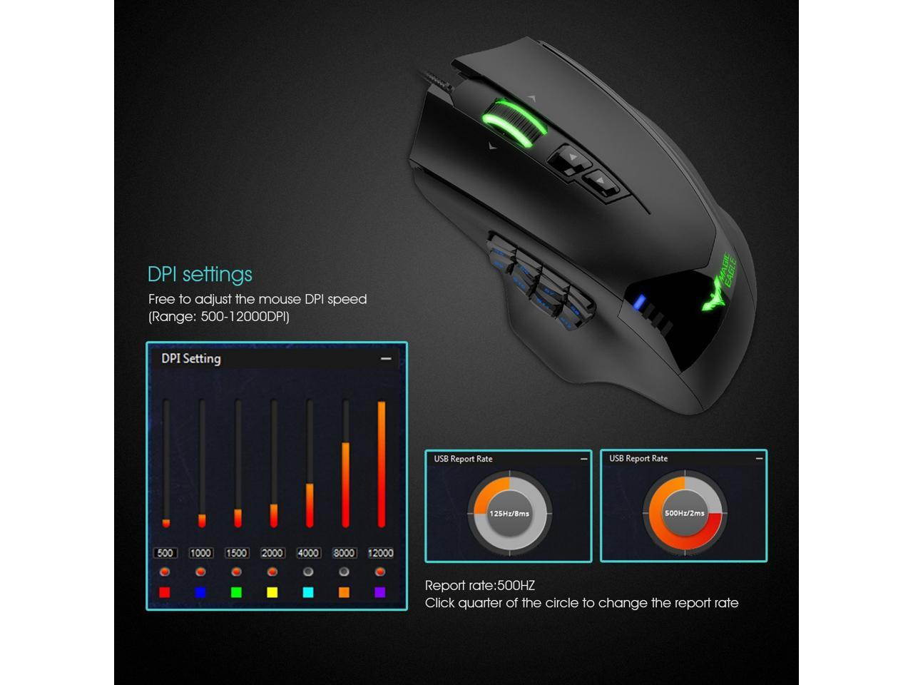 HAVIT HV-MS735 MMO Gaming Mouse Wired 12000DPI 19 Programmable Button Optical Sensor Pixart PMW3360 US Shipping