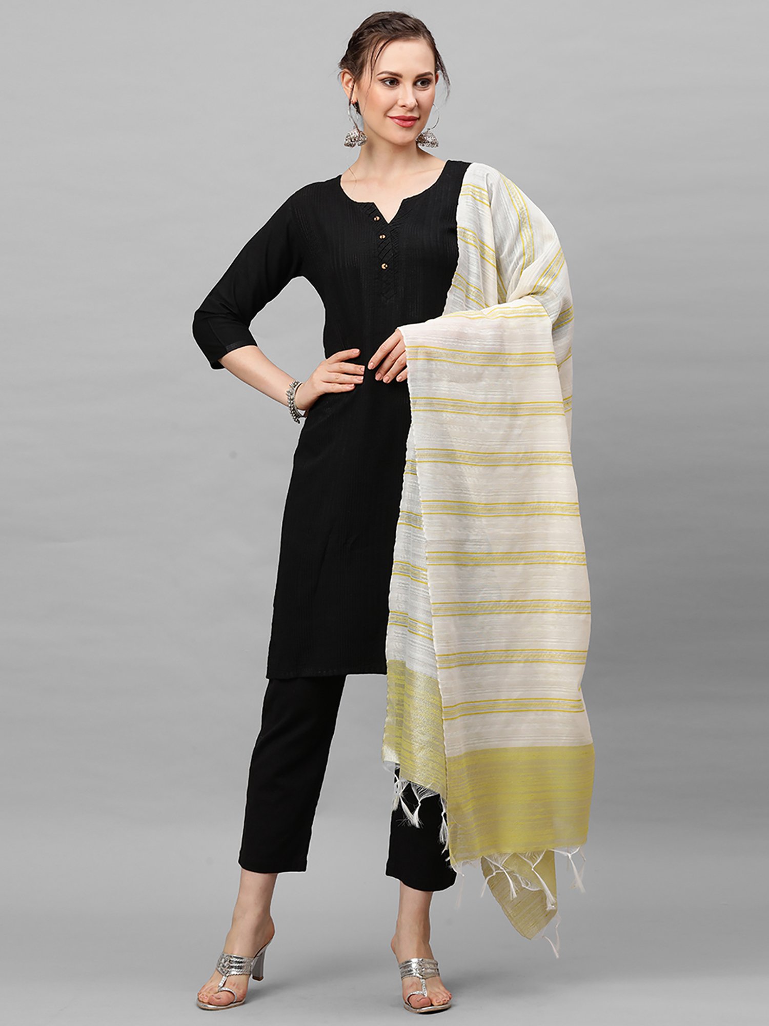 Indo Era Olive & White Dupatta