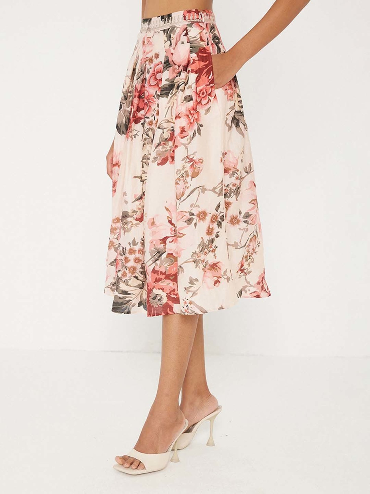ANCESTRY Multicolor Floral Print A-Line Midi Skirt
