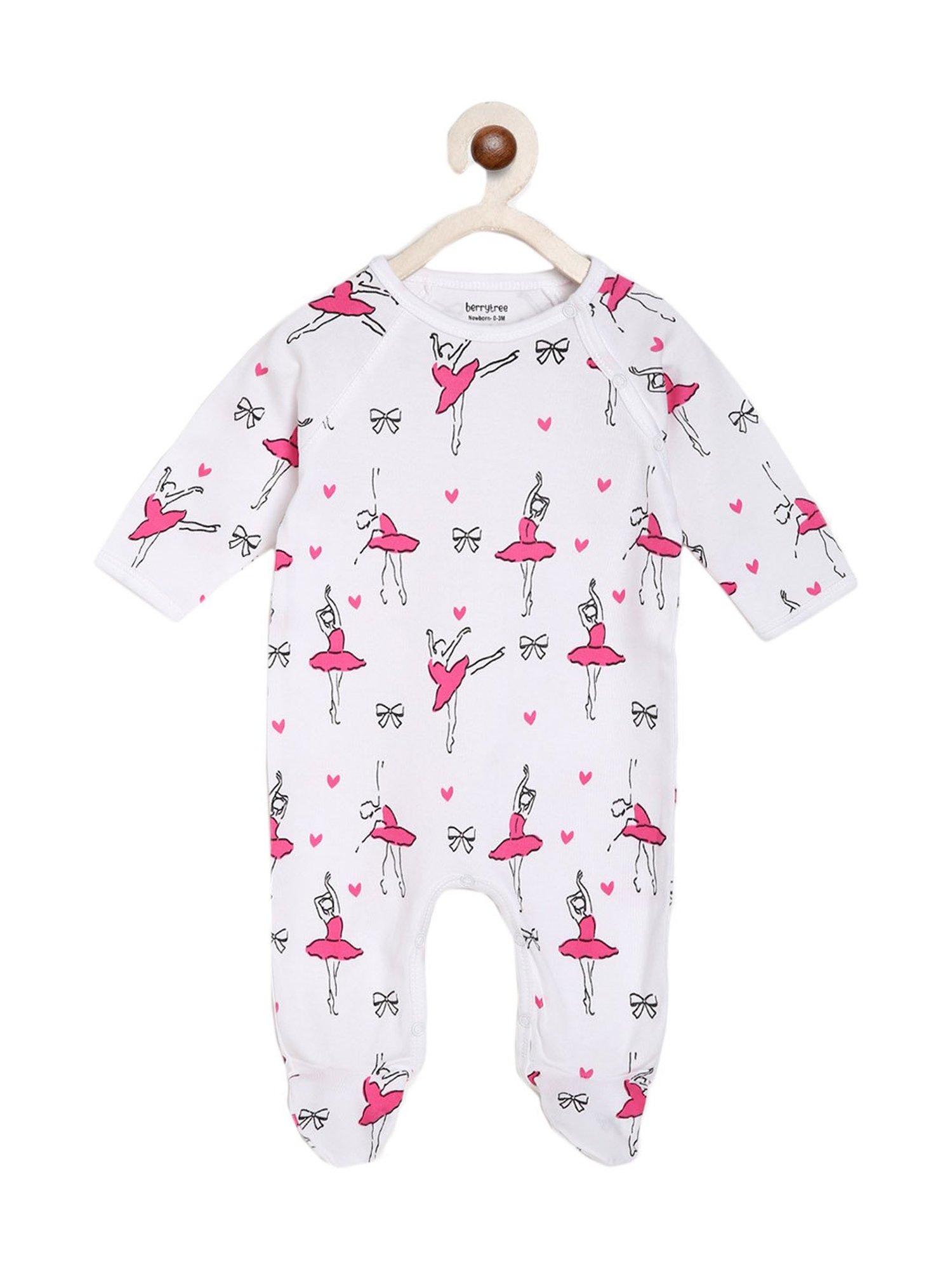 Berrytree Organic Kids Pink Cotton Ballerina Print Rompers