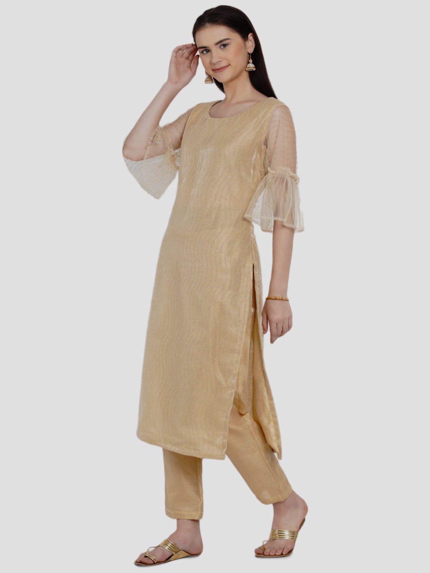 Women Republic Beige Embellished Kurta Pant Set