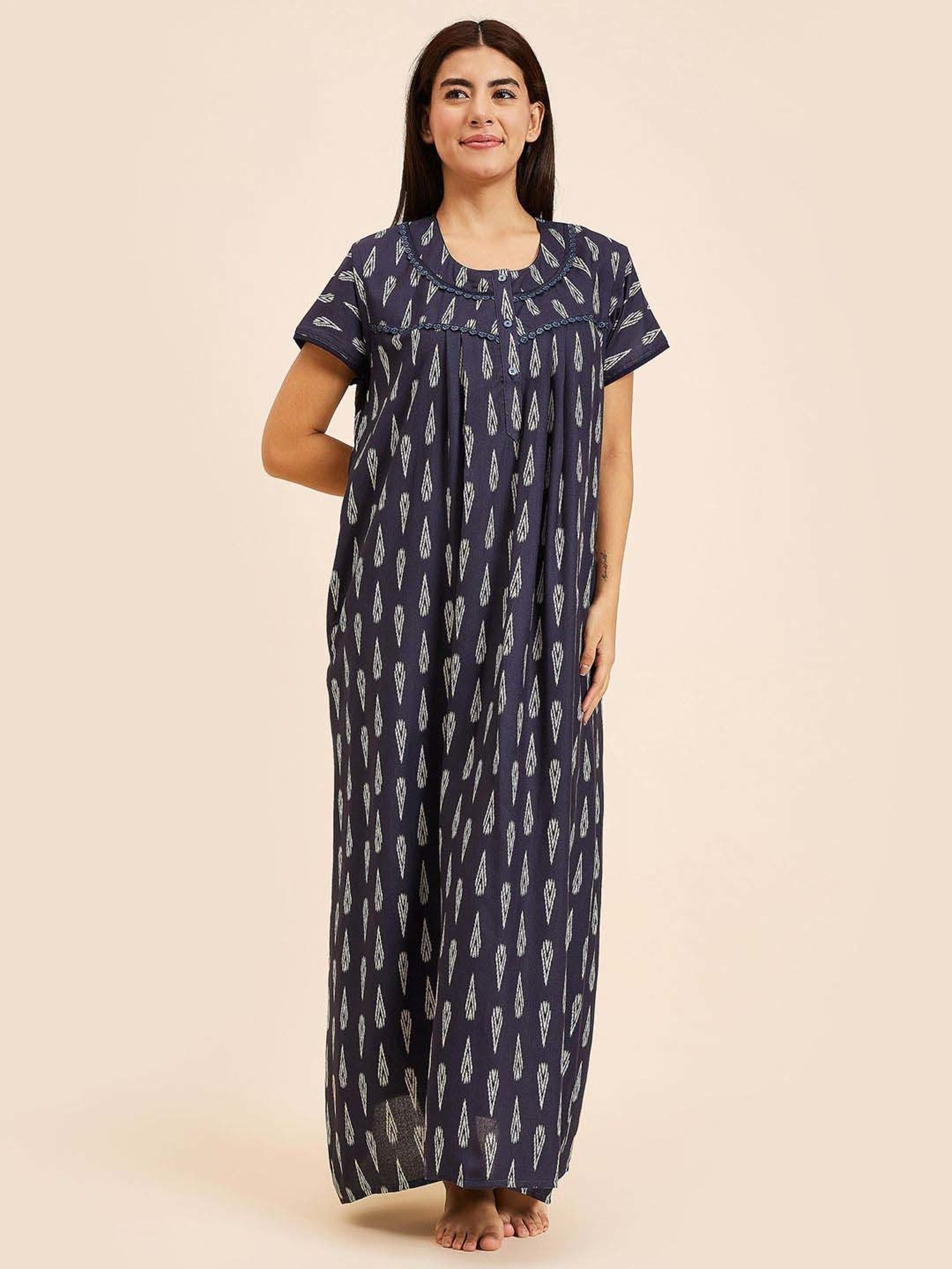 Sweet Dreams Navy Printed Night Gown