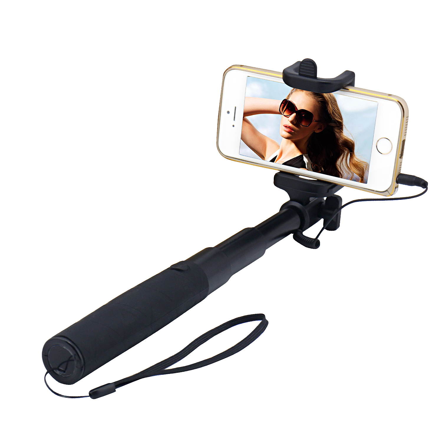 Luxury Extendable Folding Wired Selfie Stick Monopod For Samsung Galaxy S5 Note3 iphone 6 5S(Black)