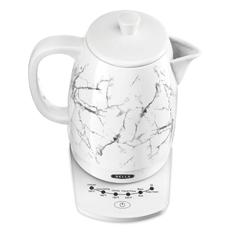 Bella 14762 Stylish 1.8 Liter 1500 Watt Ceramic Cordless Electric Kettle with Innovative 360 Degree Technology, White Marble