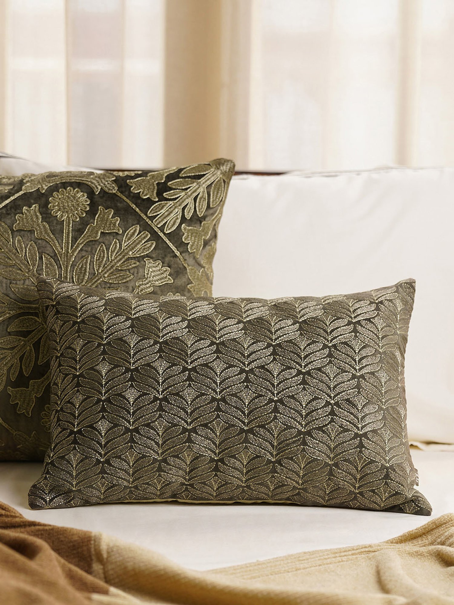 Pure Home and Living Brown
 Velvet Embroidery Cushion Cover