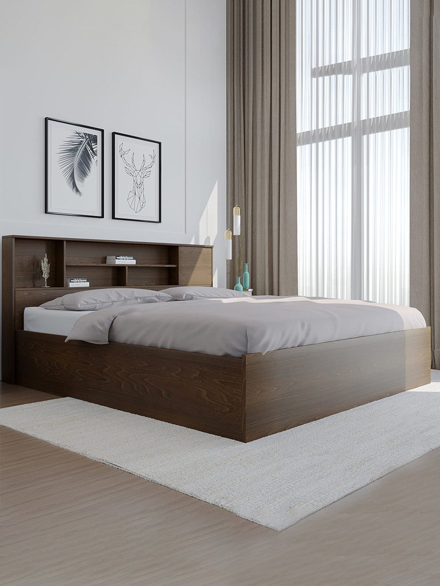 Nilkamal Mozart Walnut Brown Engineered Wood King Bed with Storage