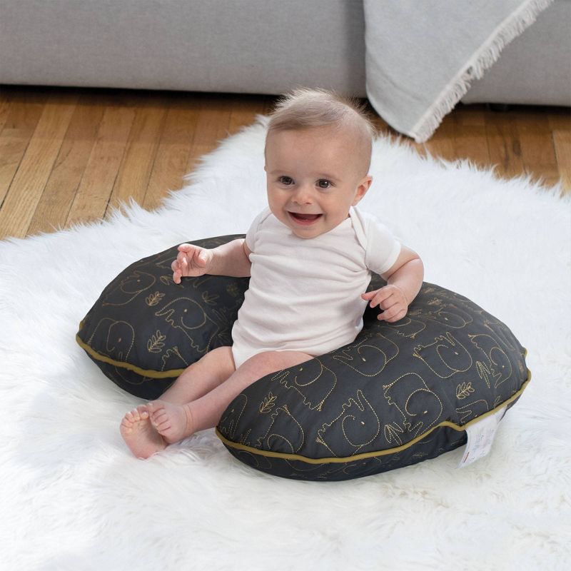 Boppy Luxe Feeding and Infant Support Pillow - Charcoal/Gold Quilted Elephant