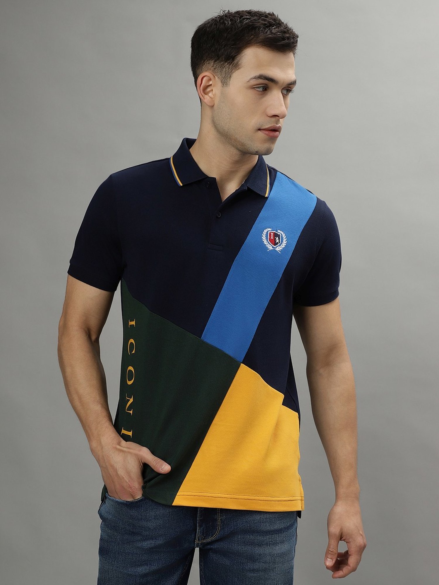 Iconic Men Colourblocked Regular Fit Cotton T-shirt