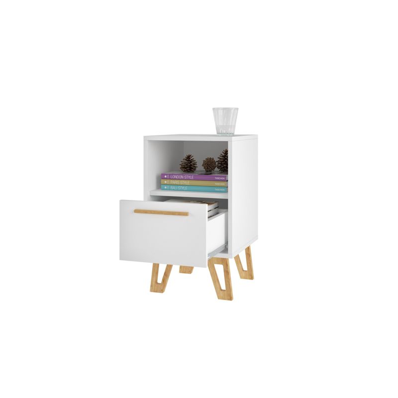 Doris 1 Drawer Mid Century Nightstand White - Manhattan Comfort