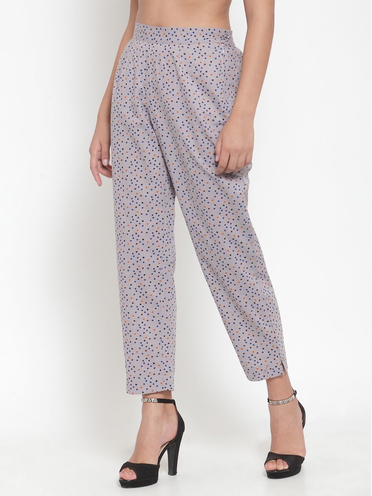 Indibelle Grey Cotton Printed Trousers