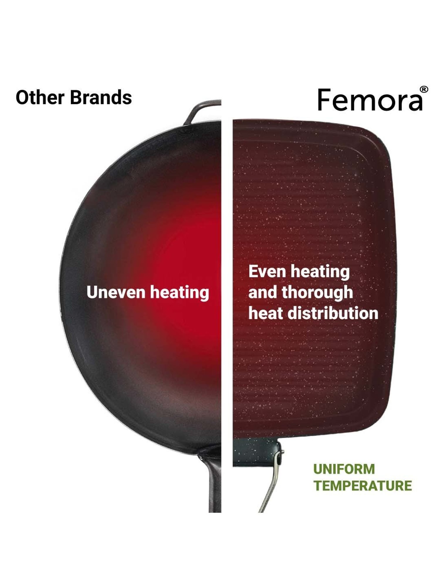 Femora Black Carbon Steel 3 Layer Non-Stick Square Grill Pan (0.8 L)