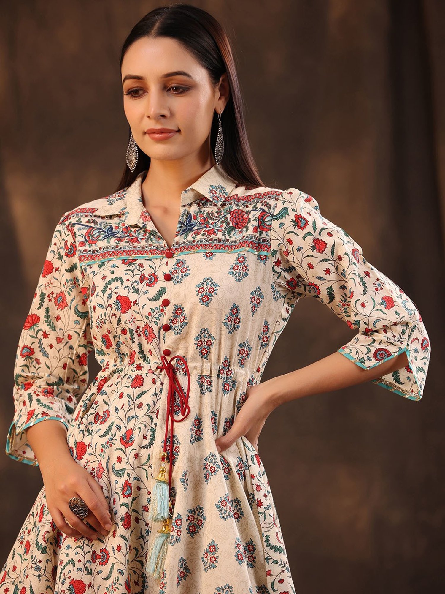 Saffron Threads Red Ethnic Dresses