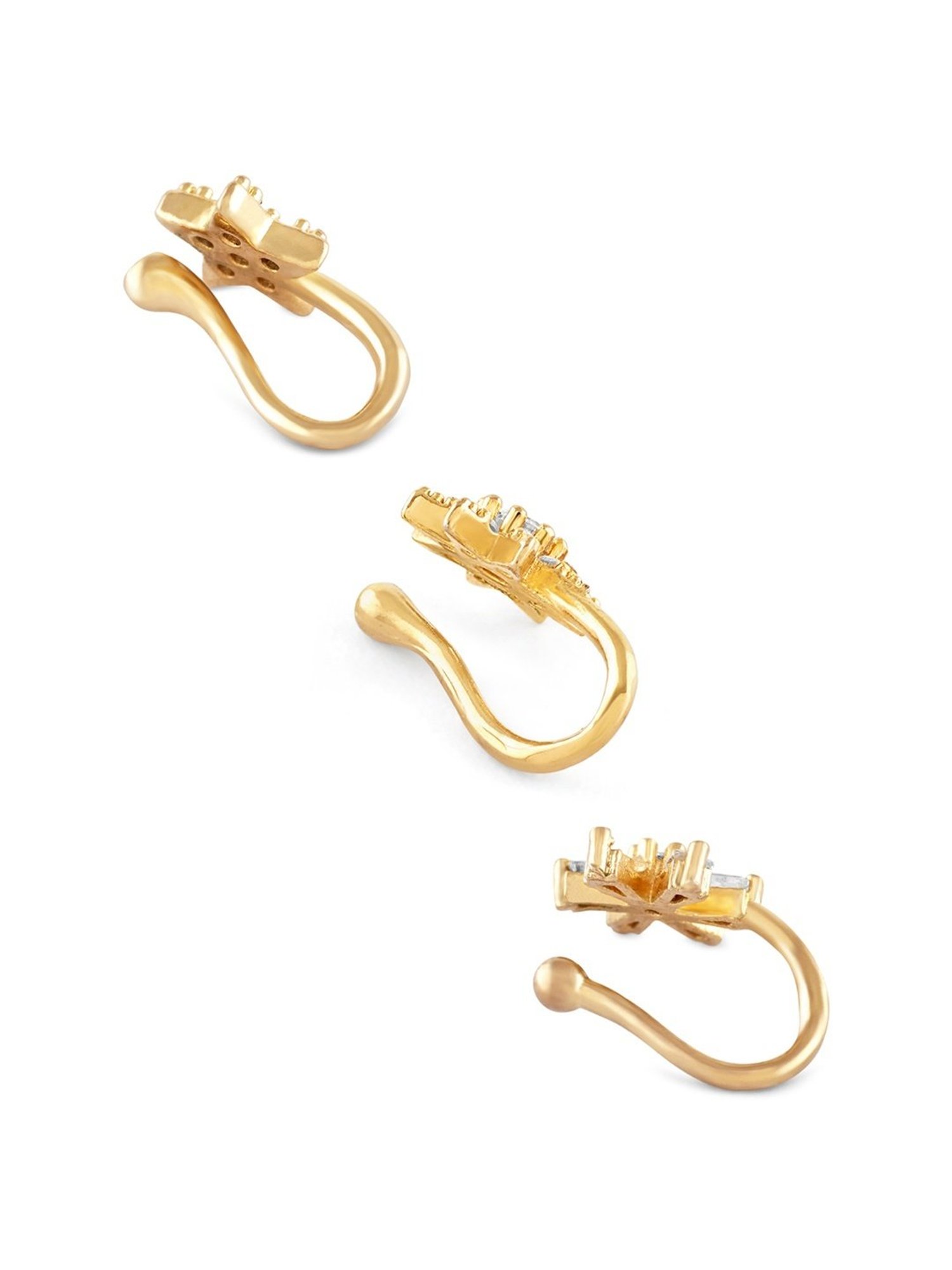Zaveri Pearls Set of 3 Gold Tone Cubic Zirconia Contemporary Brass Clip On Nose Pins-ZPFK17364