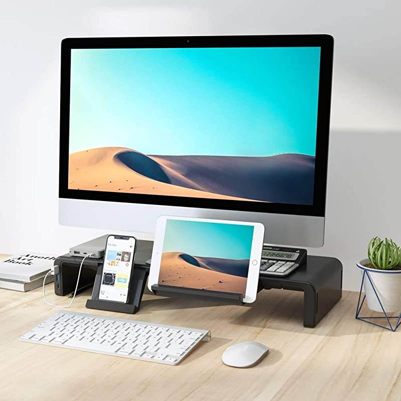 Stand with Hub Klearlook Foldable Riser with USB Ports and TypeC Port 24 W FastCharging Width Adjustable Desk Organize NonSlip Feet Compatible with iMacSurface StudioDell XPS 27