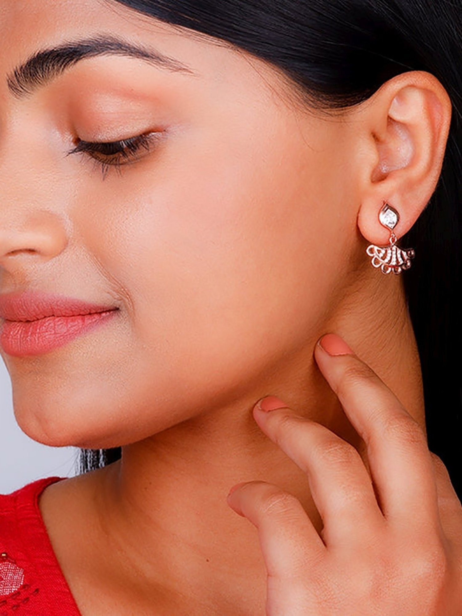 GIVA 92.5 Sterling Silver Rose Gold Diya Inspired Drop Earrings