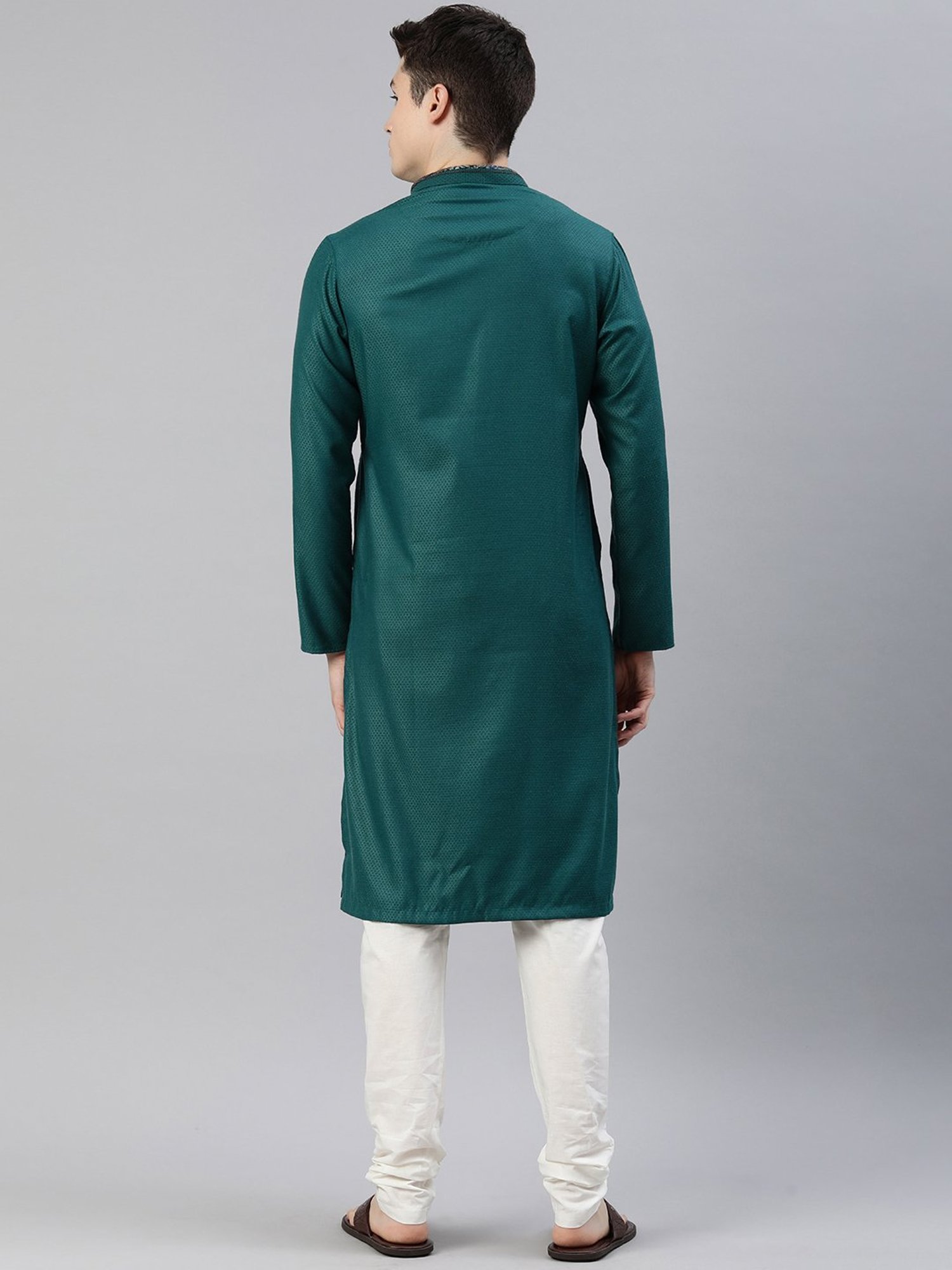 Manthan Green & Cream Regular Fit Self Design Kurta & Pyjamas Set