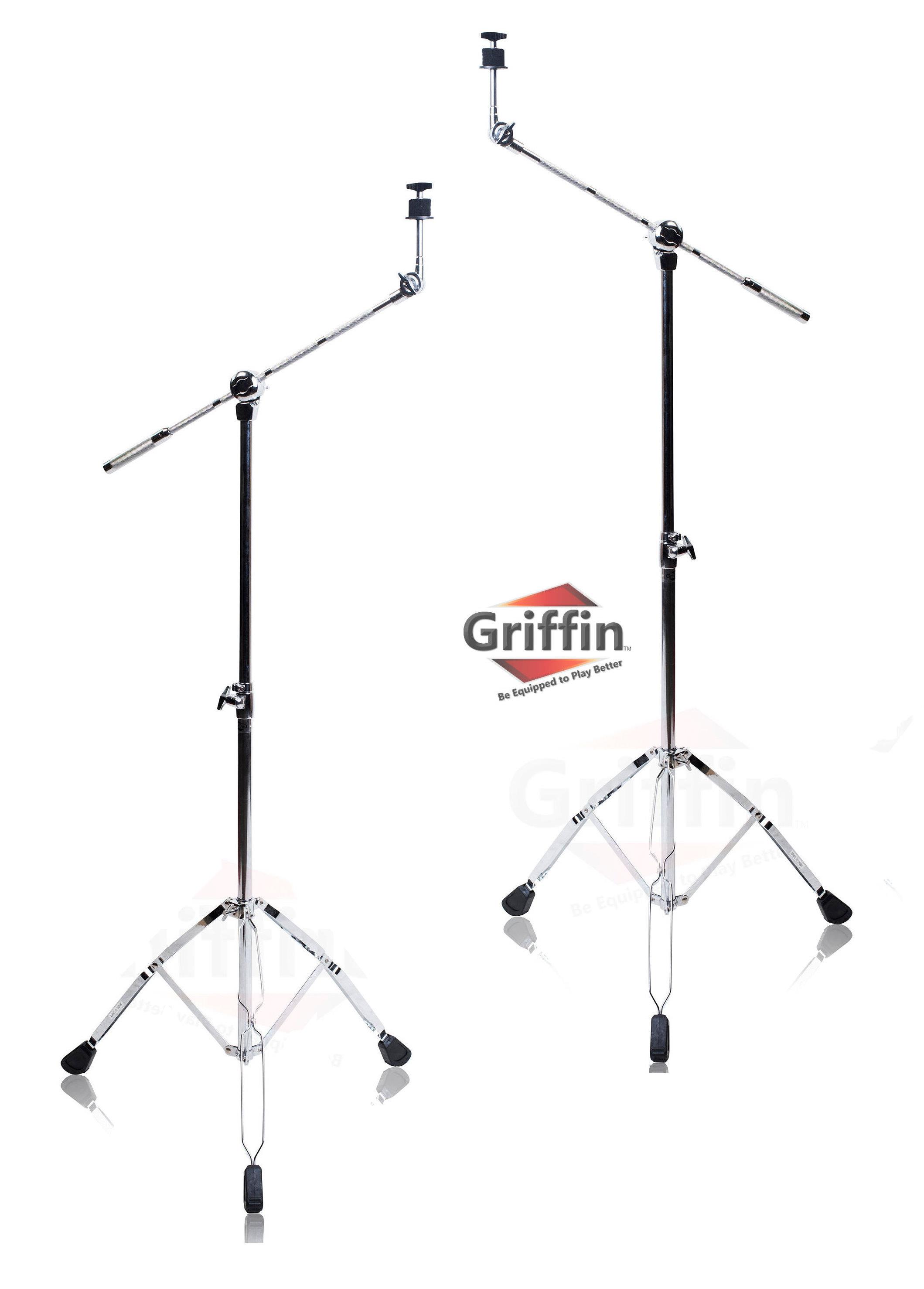 Cymbal Stand With Boom Arm by GRIFFIN (Pack of 2) | Drum Percussion Gear Hardware Set with Double Braced Legs | Counterweight Adapter for Mounting Heavy Duty Crash, Ride, Splash Cymbals For Drummers