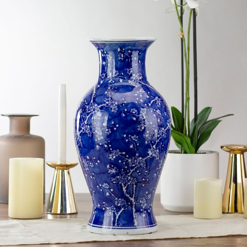 Raz Imports 18.25" Blue and White Ceramic Cherry Blossom Vase